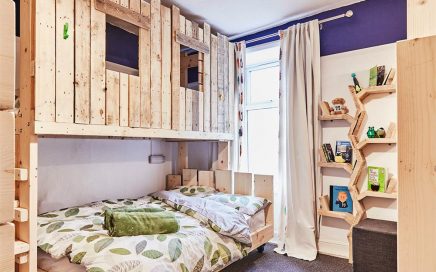 The tree house style bedroom is a spacious room that can sleep up to 5 (two adults and three children)